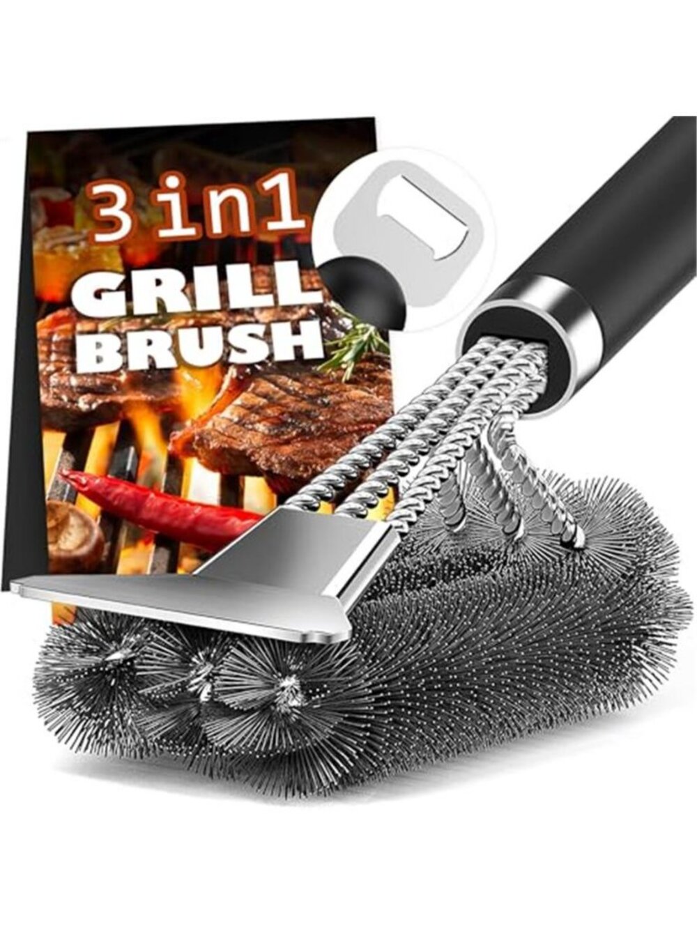 Grill Brush and Scraper-18 Adjustable Handle Safe BBQ Grill Brush for Outdoor -E